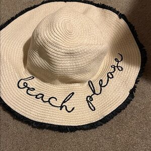 Source Unknown Beige Sun Hat with Black Fringe